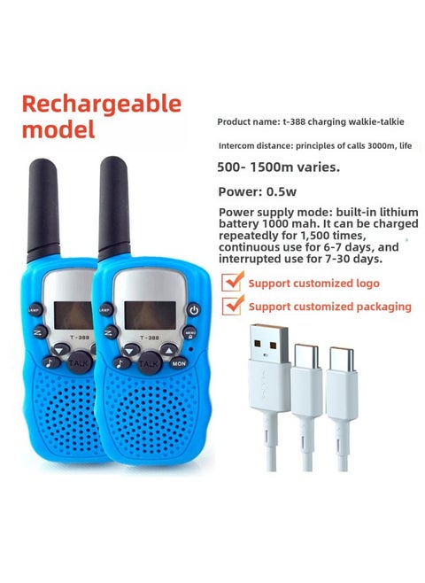 T388 Children's Walkie-talkie Toy Handheld Wireless Call Transmitter Receiver For Kids-Color:Blue Charging 2 Pack