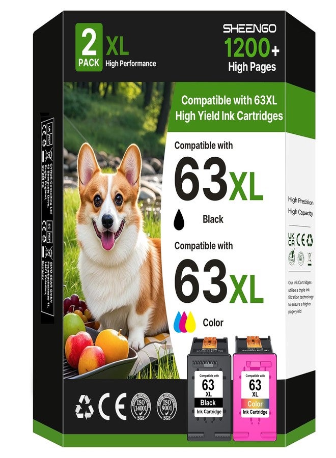 SHEENGO 63XL Ink Cartridges Black and Color Replacement for HP Ink 63 for HP 63XL Ink Cartridges Combo Pack Work with HP Officejet 4650 3830 5255 5258 Envy 4520 Deskjet 3634 3630 1112 Series, 2-Pack | L0R46AN - Image 1