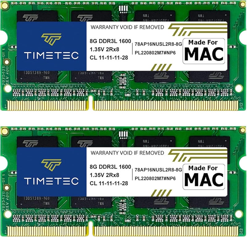 تايم تيك مجموعة ذاكرة Hynix IC بسعة 16 جيجابايت (2×8 جيجابايت) متوافقة مع Apple DDR3L 1600 ميجاهرتز PC3L-12800 لأجهزة MacBook Pro وiMac وMac Mini من أوائل/منتصف/أواخر 2011، ومنتصف/أواخر 2012، وأوائل/أواخر 2013، وأواخر 2014، ومنتصف 2015 (مجموعة 16 جيجابايت (2×8 جيجابايت)) - Image 1