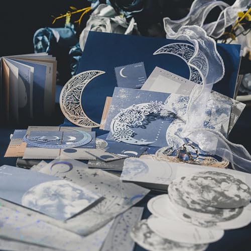 Doraking 63PCS Moon Embellishment Scrapbook Paper Packs for Journaling Supplies, Material Papers Memos Stamps Cards for Journals Planners Aesthetic DIY Art Crafts Collage Album - Image 4