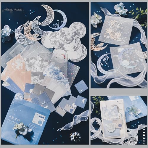 Doraking 63PCS Moon Embellishment Scrapbook Paper Packs for Journaling Supplies, Material Papers Memos Stamps Cards for Journals Planners Aesthetic DIY Art Crafts Collage Album - Image 2