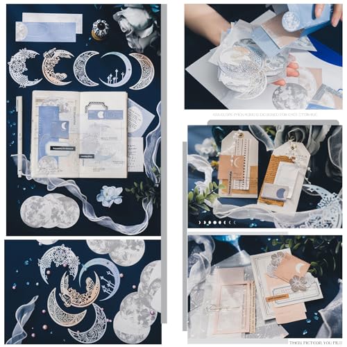 Doraking 63PCS Moon Embellishment Scrapbook Paper Packs for Journaling Supplies, Material Papers Memos Stamps Cards for Journals Planners Aesthetic DIY Art Crafts Collage Album - Image 3