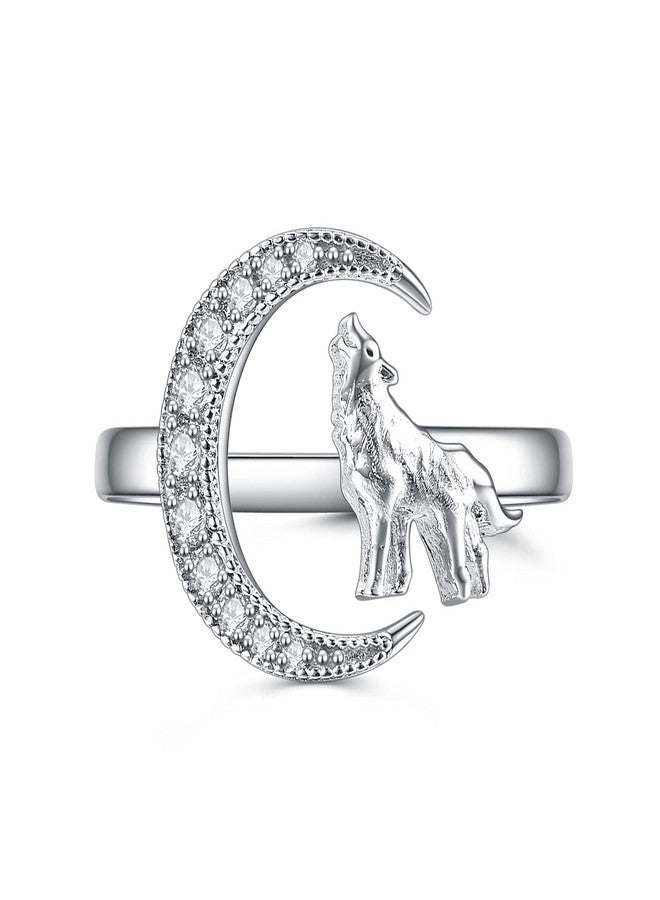 POPLYKE Wolf Moon Ring for Women 925 Sterling Silver Crescent Moon Wolf Ring Jewelry Gifts for Women - Image 1