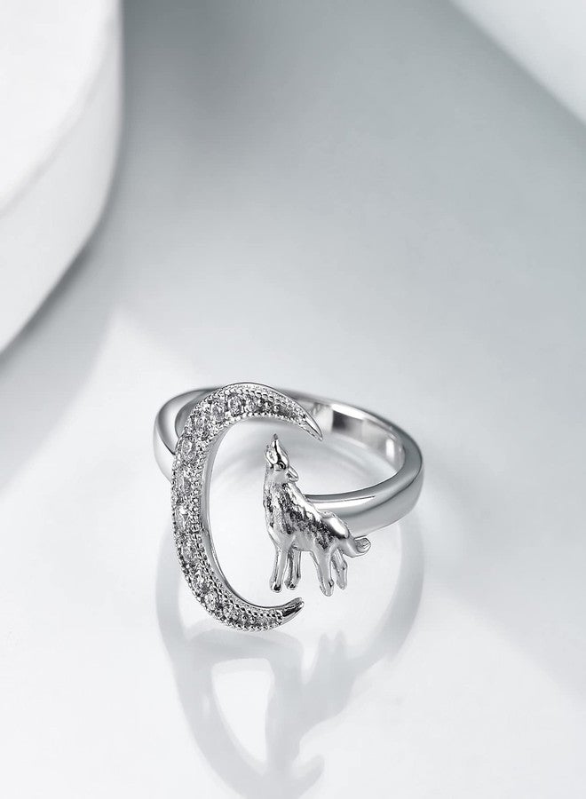 POPLYKE Wolf Moon Ring for Women 925 Sterling Silver Crescent Moon Wolf Ring Jewelry Gifts for Women - Image 2
