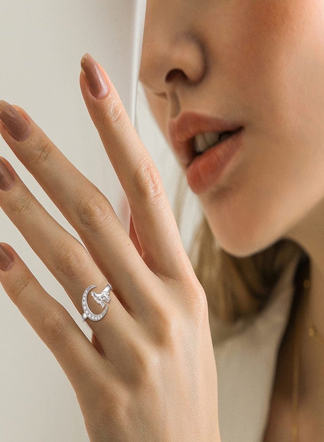 POPLYKE Wolf Moon Ring for Women 925 Sterling Silver Crescent Moon Wolf Ring Jewelry Gifts for Women - Image 5