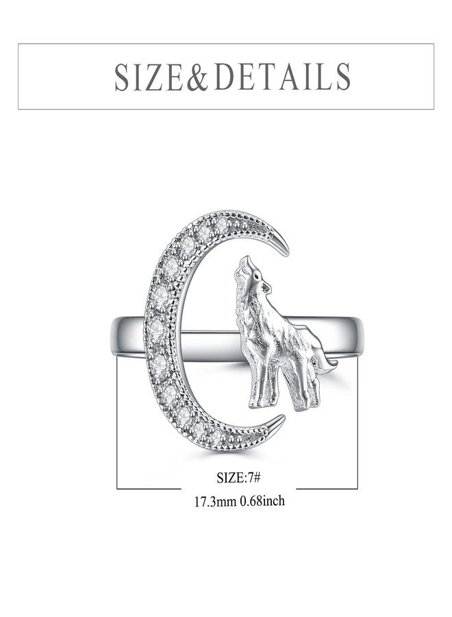 POPLYKE Wolf Moon Ring for Women 925 Sterling Silver Crescent Moon Wolf Ring Jewelry Gifts for Women - Image 4