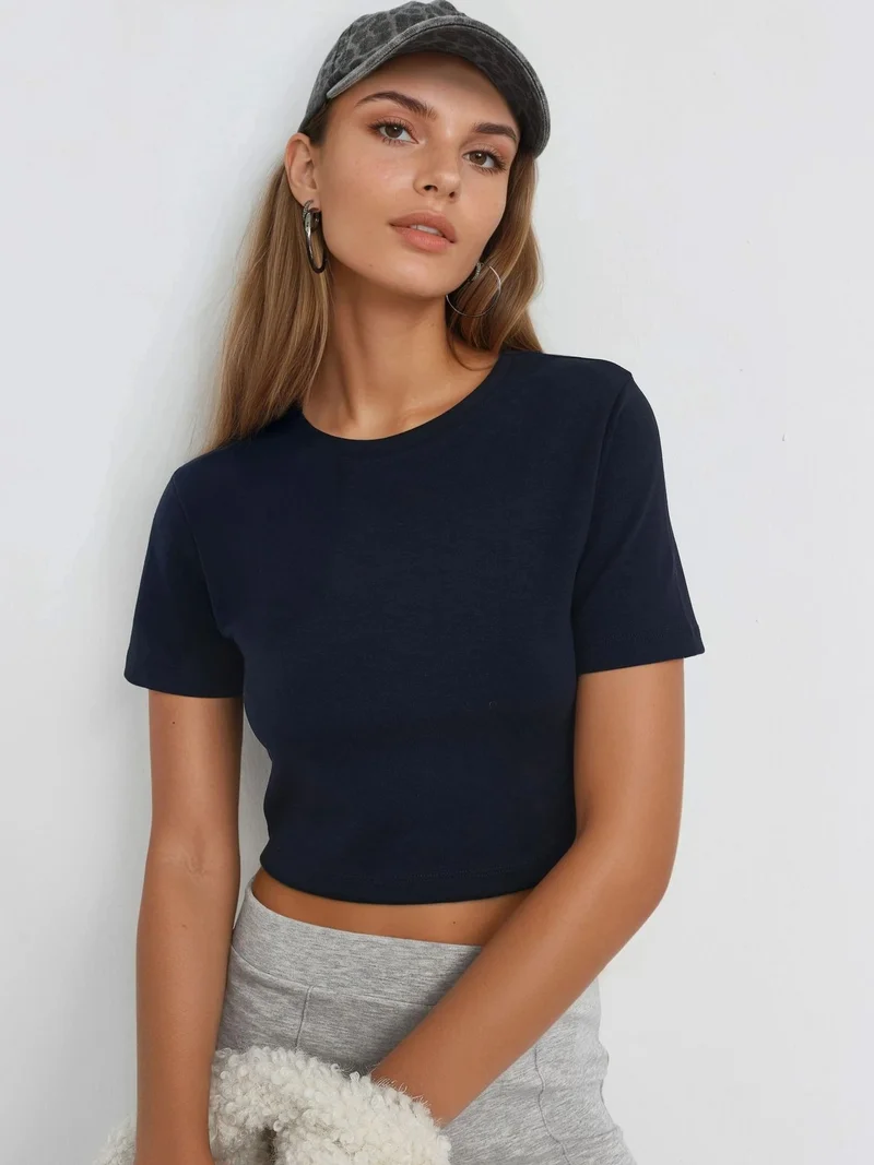 Busem BUSEM Elastic Crop Top with Crew Neck