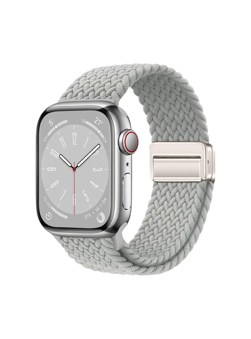 سوار Apple Watch مقاس 44/45/46/49 مم متوافق مع Series 3 إلى 11 / SE / Ultra - ستانلس ستيل ميلانو بمشبك مغناطيسي - أبيض لؤلؤي