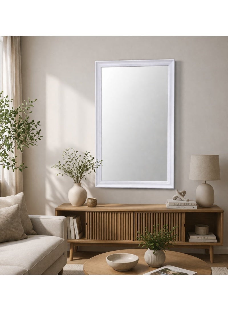 مرآة حائط مستطيلة بإطار PVC أبيض مقاس 68 × 98 سم مع أدوات تعليق على الحائط، مناسبة للمدخل وغرفة النوم وغرفة المعيشة وطاولة الزينة - Image 1