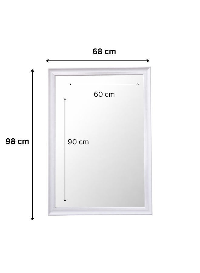 مرآة حائط مستطيلة بإطار PVC أبيض مقاس 68 × 98 سم مع أدوات تعليق على الحائط، مناسبة للمدخل وغرفة النوم وغرفة المعيشة وطاولة الزينة - Image 3