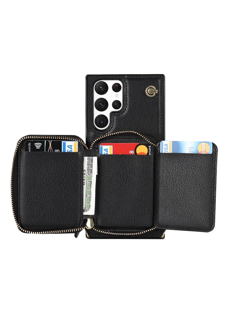 Suteni Crossbody Strap Back Cover Card Slots Leather Phone Case for Samsung - Image 3