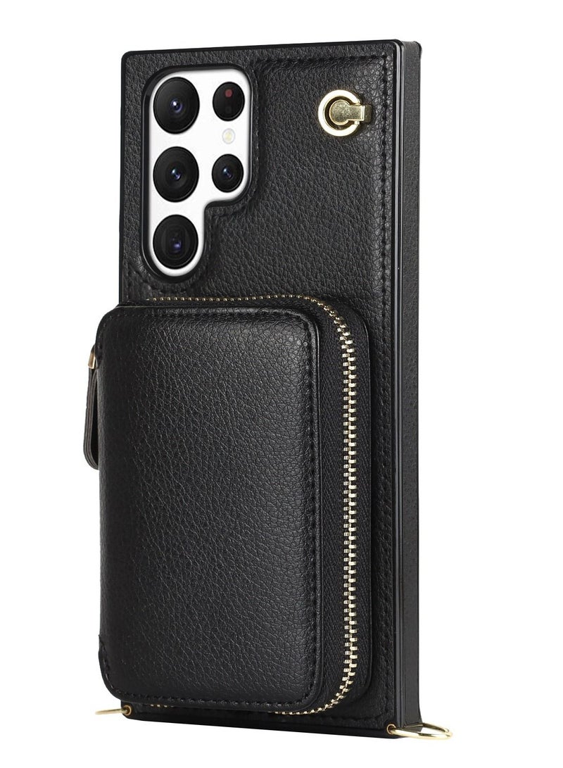 Suteni Crossbody Strap Back Cover Card Slots Leather Phone Case for Samsung - Image 1