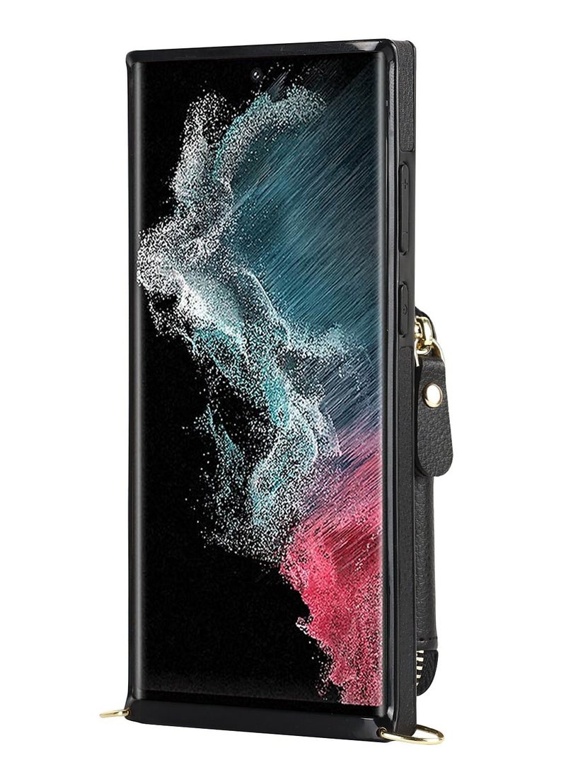 Suteni Crossbody Strap Back Cover Card Slots Leather Phone Case for Samsung - Image 2