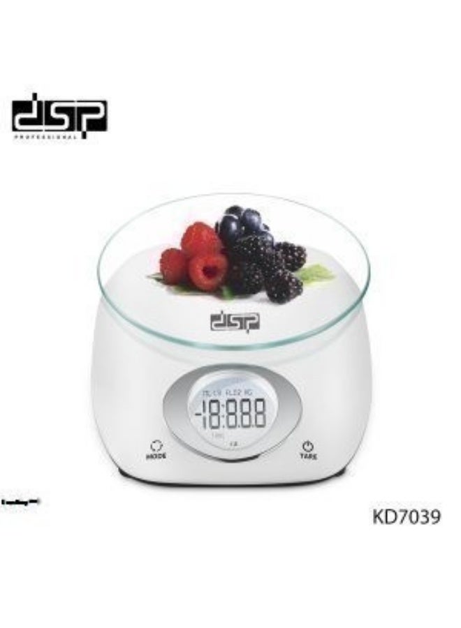 دي اس بي ميزان مطبخ رقمي بمنصة زجاجية دائرية - سعة 5 كجم، شاشة LCD - Image 1