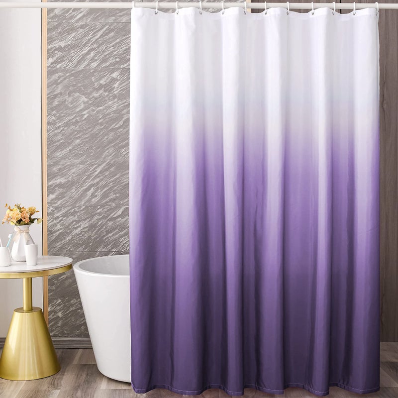YI  ZE Ombre Dark Purple Shower Curtain Sets for Bathroom Accessories Fabric Polyester Waterproof Modern Shower Curtain Liner with 12 Hooks Purple W72xL72