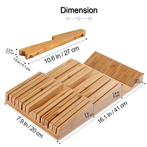 NIUXX Bamboo In-Drawer Knife Block Set for 12 Knives(Not Included), Large Kitchen Detachable Washable Cutlery Slot Organizer Storage Holder for Sharpening Steel and Cutter - Image 3
