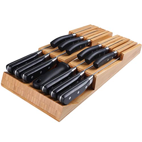 NIUXX Bamboo In-Drawer Knife Block Set for 12 Knives(Not Included), Large Kitchen Detachable Washable Cutlery Slot Organizer Storage Holder for Sharpening Steel and Cutter - Image 1