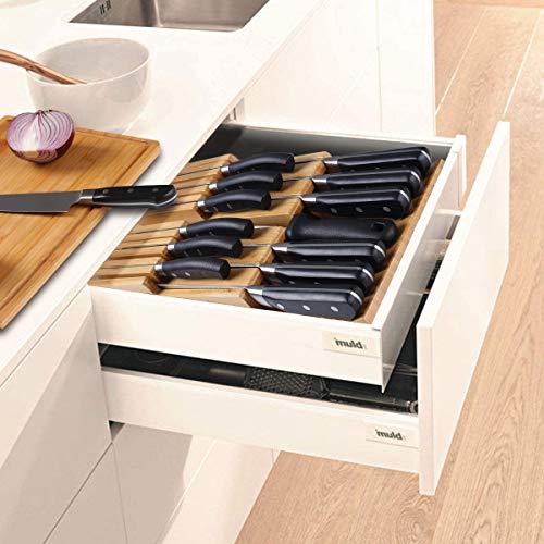 NIUXX Bamboo In-Drawer Knife Block Set for 12 Knives(Not Included), Large Kitchen Detachable Washable Cutlery Slot Organizer Storage Holder for Sharpening Steel and Cutter - Image 4