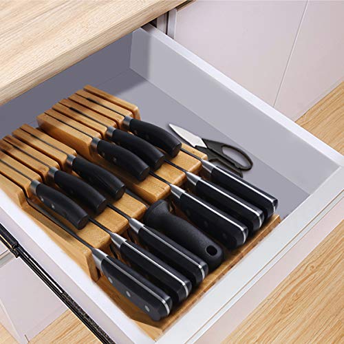 NIUXX Bamboo In-Drawer Knife Block Set for 12 Knives(Not Included), Large Kitchen Detachable Washable Cutlery Slot Organizer Storage Holder for Sharpening Steel and Cutter - Image 5