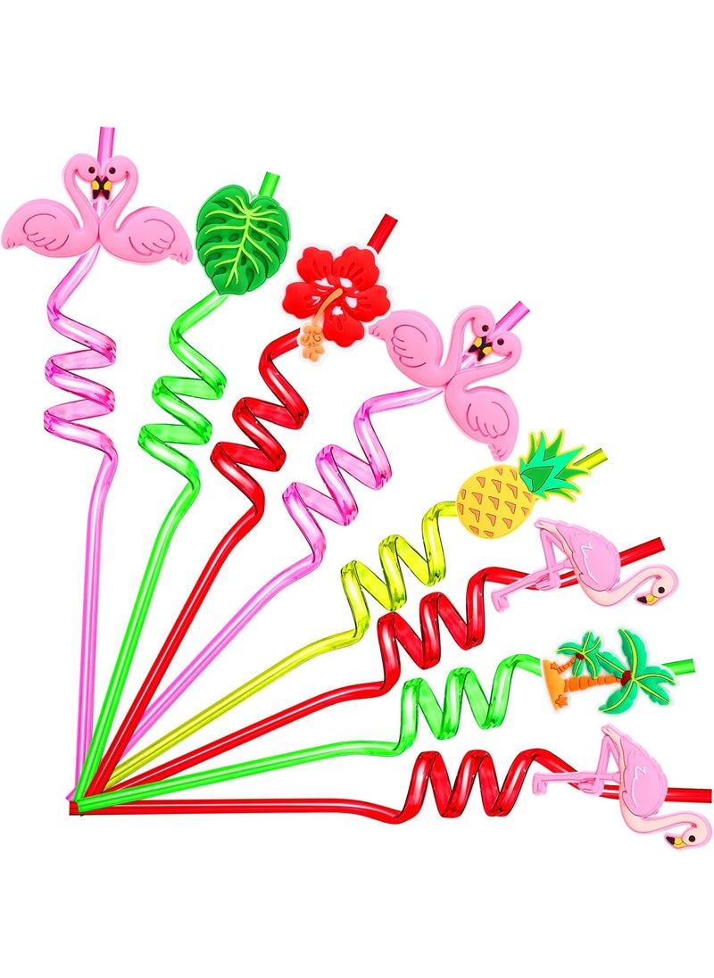 Zopeal Zopeal 24 Pcs Hawaiian Reusable Plastic Straws with 2 Cleaning Brush Luau Theme Straws Flamingo Drinking Aloha Party Favors for Birthday Beach Pool Party Supplies  - Image 1