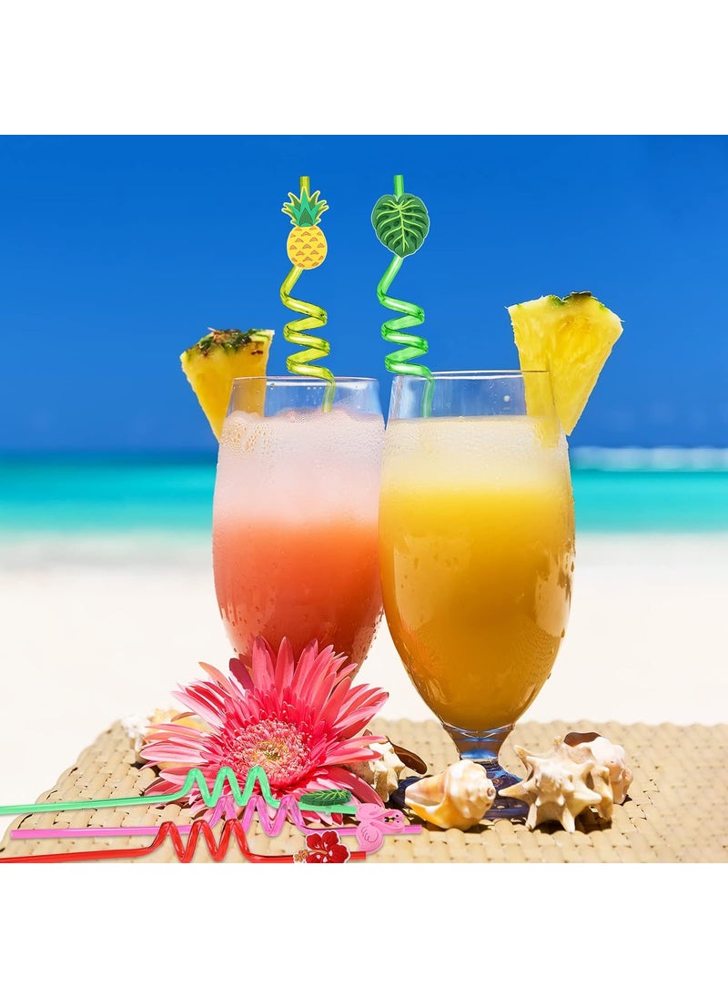 Zopeal Zopeal 24 Pcs Hawaiian Reusable Plastic Straws with 2 Cleaning Brush Luau Theme Straws Flamingo Drinking Aloha Party Favors for Birthday Beach Pool Party Supplies  - Image 4