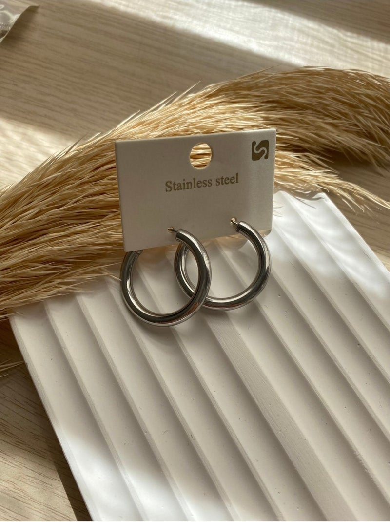 Stainless Stell Bs Still Hoop Model Earring Minimal Stainless-Tarnish Steel Earring  - Image 1