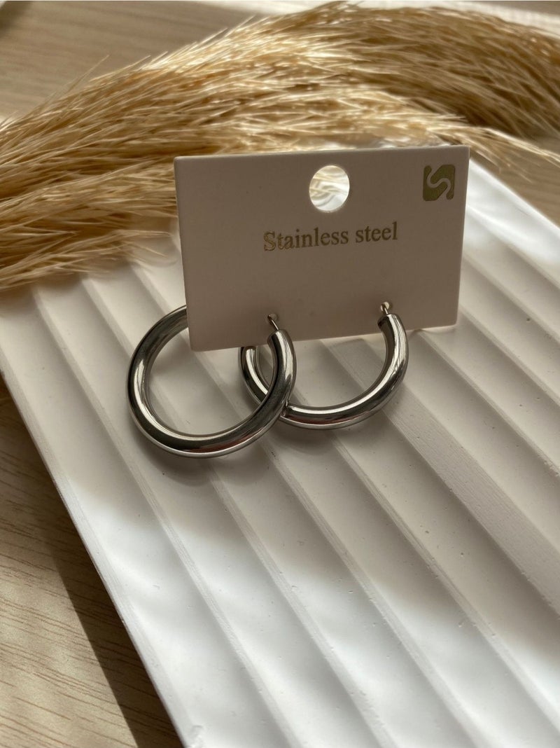 Stainless Stell Bs Still Hoop Model Earring Minimal Stainless-Tarnish Steel Earring  - Image 4
