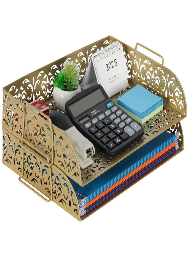 إيزيب اغ منظمات وملحقات مكتبية من إيزي باج، صينية ورق قابلة للتكديس، طبقتان، لون ذهبي - Image 1
