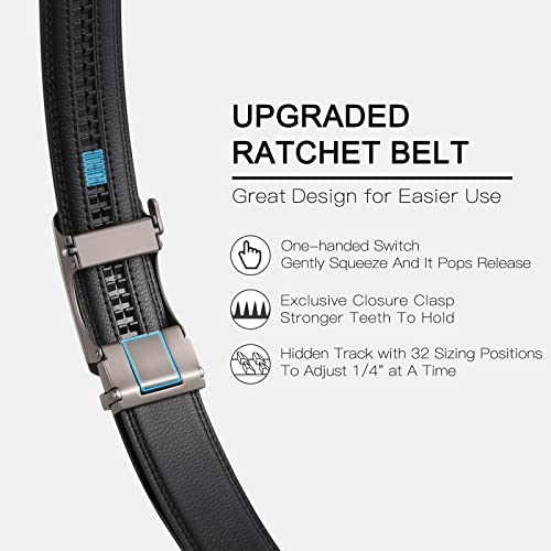 SENDEFN Men's Leather Belt Automatic Ratchet Buckle Slide Belt for Dress Casual Trim to Fit with Gift Box - Image 2