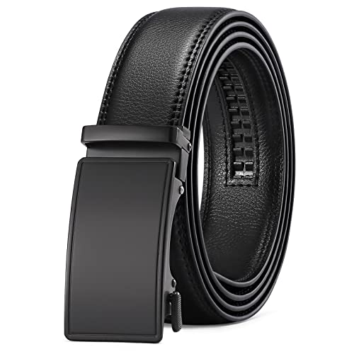 SENDEFN Men's Leather Belt Automatic Ratchet Buckle Slide Belt for Dress Casual Trim to Fit with Gift Box - Image 1