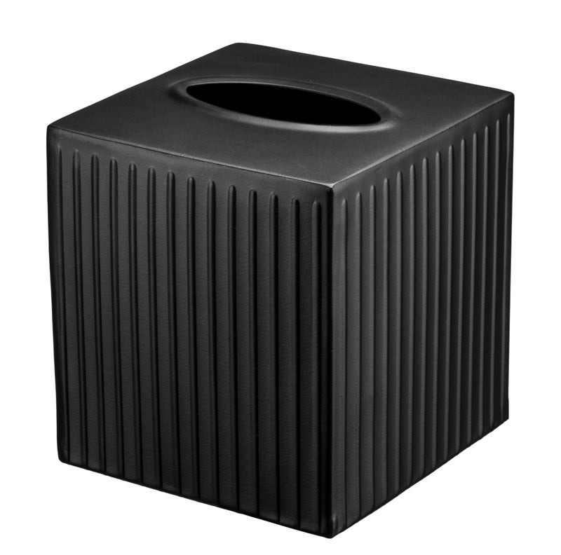 Monarch Abode Tissue Box Cover Square â€“ Handcrafted Ridge Embossed Black Metal Tissue Holder Box for Bathroom Accessory, Aesthetic Decorative Facial Napkin Cube for Modern Home Decor - Image 1