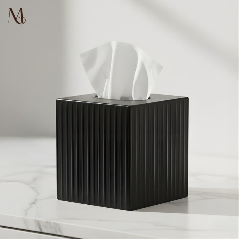 Monarch Abode Tissue Box Cover Square â€“ Handcrafted Ridge Embossed Black Metal Tissue Holder Box for Bathroom Accessory, Aesthetic Decorative Facial Napkin Cube for Modern Home Decor - Image 5