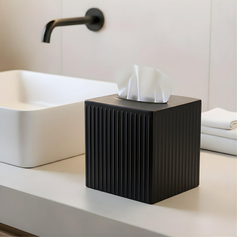 Monarch Abode Tissue Box Cover Square â€“ Handcrafted Ridge Embossed Black Metal Tissue Holder Box for Bathroom Accessory, Aesthetic Decorative Facial Napkin Cube for Modern Home Decor - Image 3