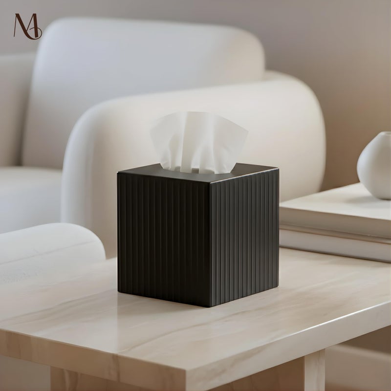 Monarch Abode Tissue Box Cover Square â€“ Handcrafted Ridge Embossed Black Metal Tissue Holder Box for Bathroom Accessory, Aesthetic Decorative Facial Napkin Cube for Modern Home Decor - Image 4