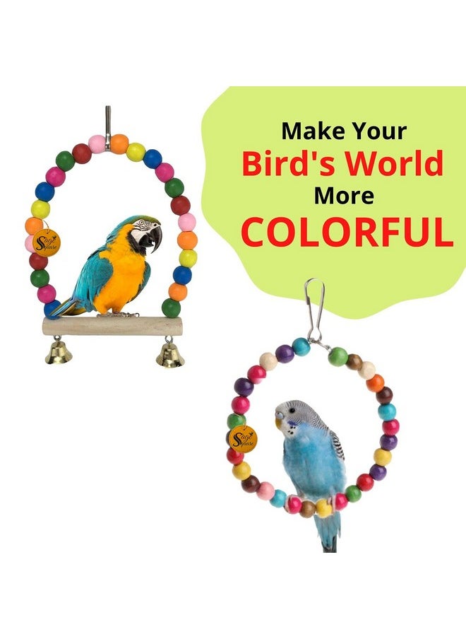 Sage Square Wooden Bird Toys Combo | Steel Bowl, Swing, Hanging Cage Toy | For Budgie, Cockatiel, Parakeet, Conure, Macaw, Parrot  - Image 3