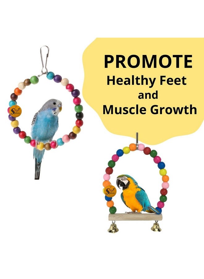 Sage Square Wooden Bird Toys Combo | Steel Bowl, Swing, Hanging Cage Toy | For Budgie, Cockatiel, Parakeet, Conure, Macaw, Parrot  - Image 4
