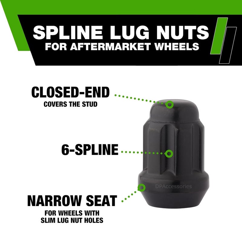 DPAccessories LCS3N8HE2BK04020 20 Black 14x1.5 Closed End Duplex Spline Tuner Lug Nuts for Aftermarket Wheels Wheel Lug Nut - Image 4