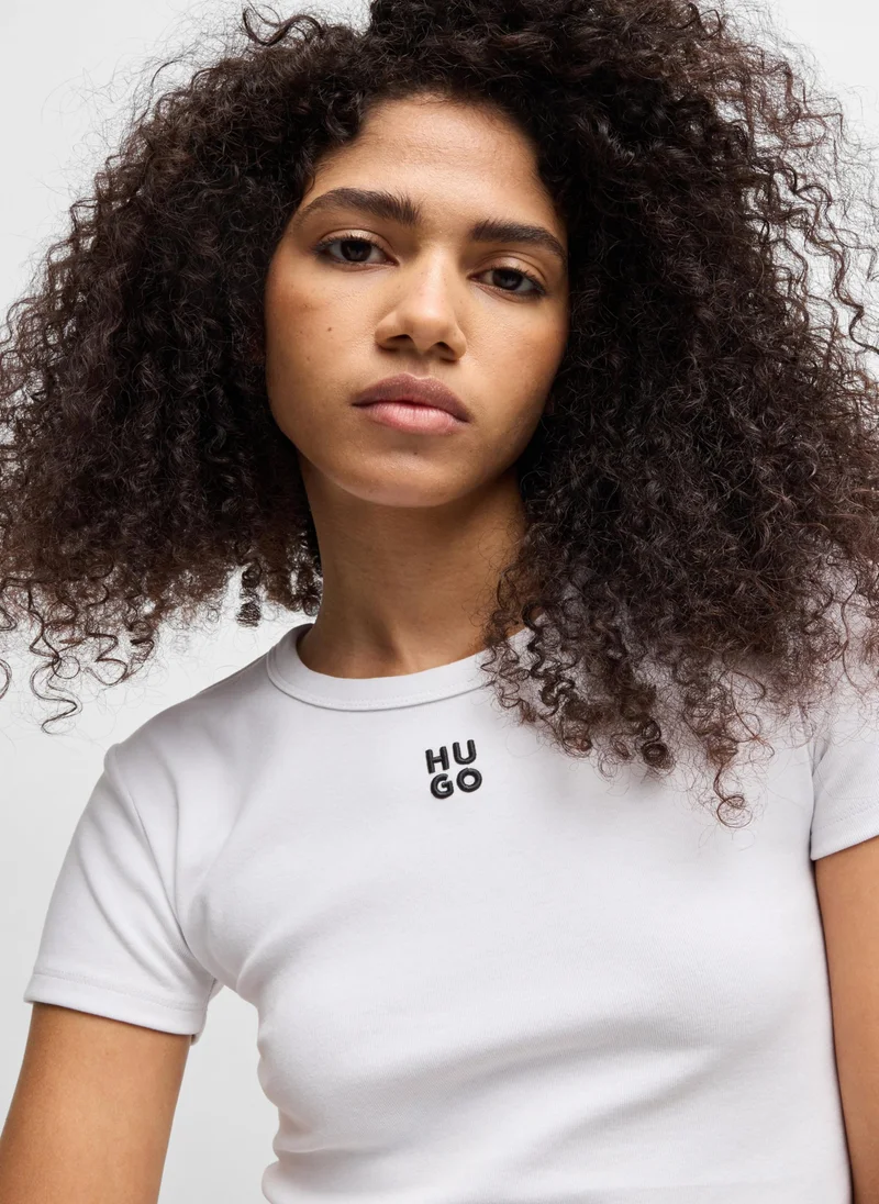HUGO Cotton-blend cropped slim-fit T-shirt with stacked logo