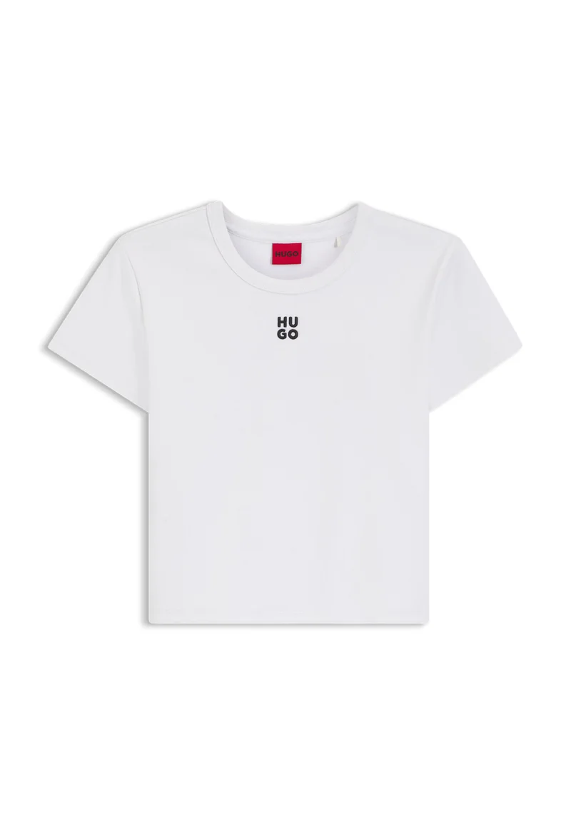 HUGO White Cotton-blend slim-fit T-shirt with embroidered logo for Women | Best Price UAE