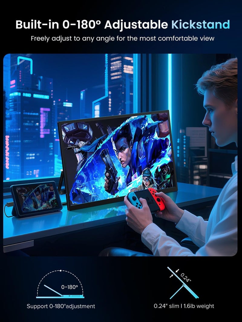 UPERFECT 18.5'' Portable Touchscreen 120hz Monitor w/VESA & 180° Adjustable Stand, Ultra-Slim & Lightweight UHD FreeSync IPS HDR Gaming Display, USB C Travel Second Monitor for Laptop Switch Phone - Image 5