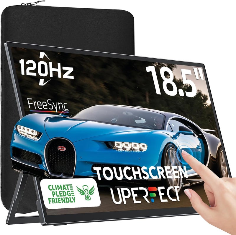 UPERFECT 18.5'' Portable Touchscreen 120hz Monitor w/VESA & 180° Adjustable Stand, Ultra-Slim & Lightweight UHD FreeSync IPS HDR Gaming Display, USB C Travel Second Monitor for Laptop Switch Phone - Image 1