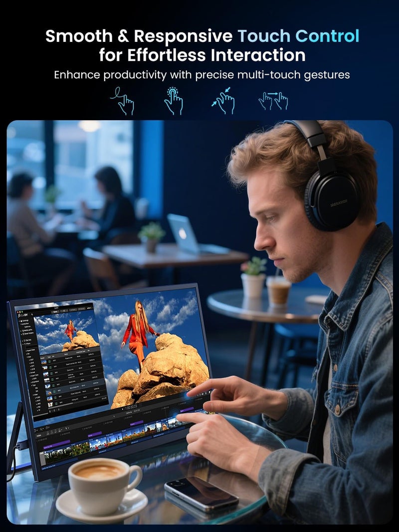 UPERFECT 18.5'' Portable Touchscreen 120hz Monitor w/VESA & 180° Adjustable Stand, Ultra-Slim & Lightweight UHD FreeSync IPS HDR Gaming Display, USB C Travel Second Monitor for Laptop Switch Phone - Image 2