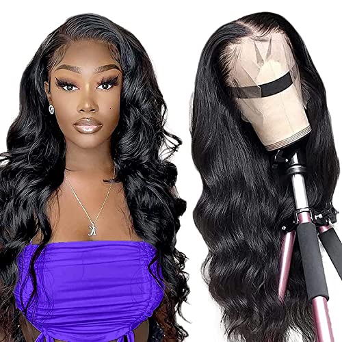 FASCARA 13x4 HD Transparent Lace Front Wigs Human hair Pre Plucked 180 Density Brazilian Body Wave Frontal Wigs Human Hair with Baby Hair Natural Hairline Natural Black Color 24 Inch - Image 1