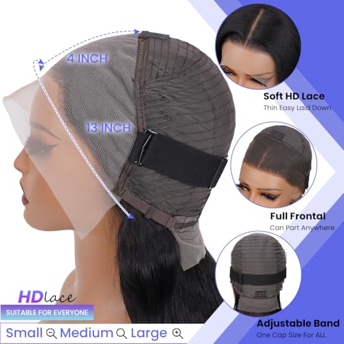 FASCARA 13x4 HD Transparent Lace Front Wigs Human hair Pre Plucked 180 Density Brazilian Body Wave Frontal Wigs Human Hair with Baby Hair Natural Hairline Natural Black Color 24 Inch - Image 3
