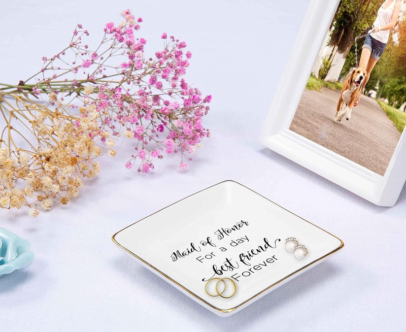 NZY Maid of Honor Proposal Gifts from Bride-Wedding Presents for Sister Best Friends-Maid of Honor for a Day Best Friend Forever-Hen Night Bachelorette Party Gift-Jewelry Tray Trinket Holder Ring Dish - Image 4
