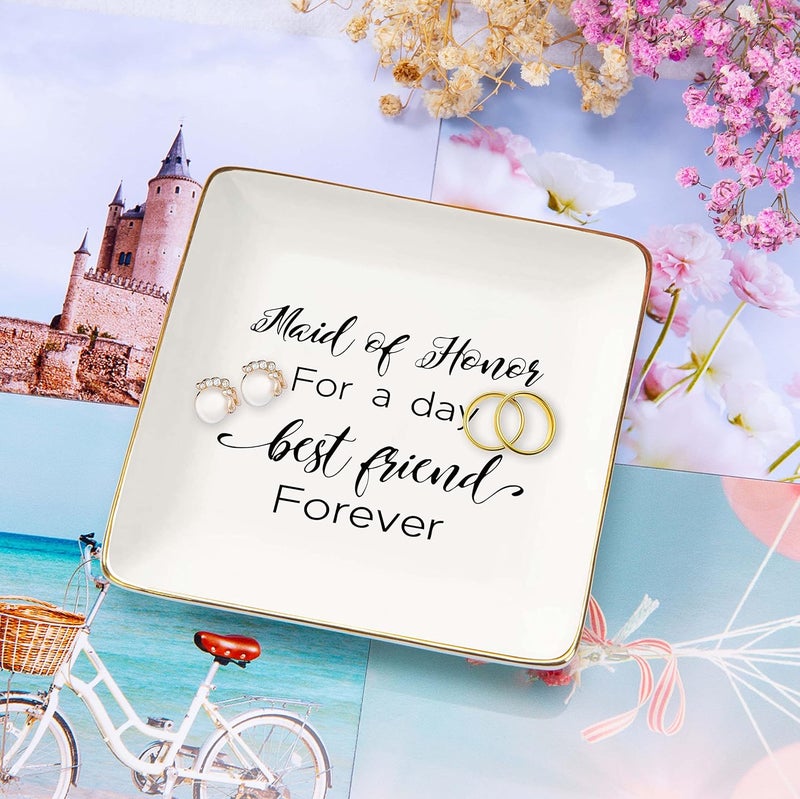 NZY Maid of Honor Proposal Gifts from Bride-Wedding Presents for Sister Best Friends-Maid of Honor for a Day Best Friend Forever-Hen Night Bachelorette Party Gift-Jewelry Tray Trinket Holder Ring Dish - Image 2