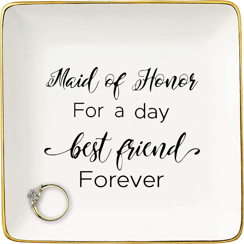 NZY Maid of Honor Proposal Gifts from Bride-Wedding Presents for Sister Best Friends-Maid of Honor for a Day Best Friend Forever-Hen Night Bachelorette Party Gift-Jewelry Tray Trinket Holder Ring Dish - Image 1