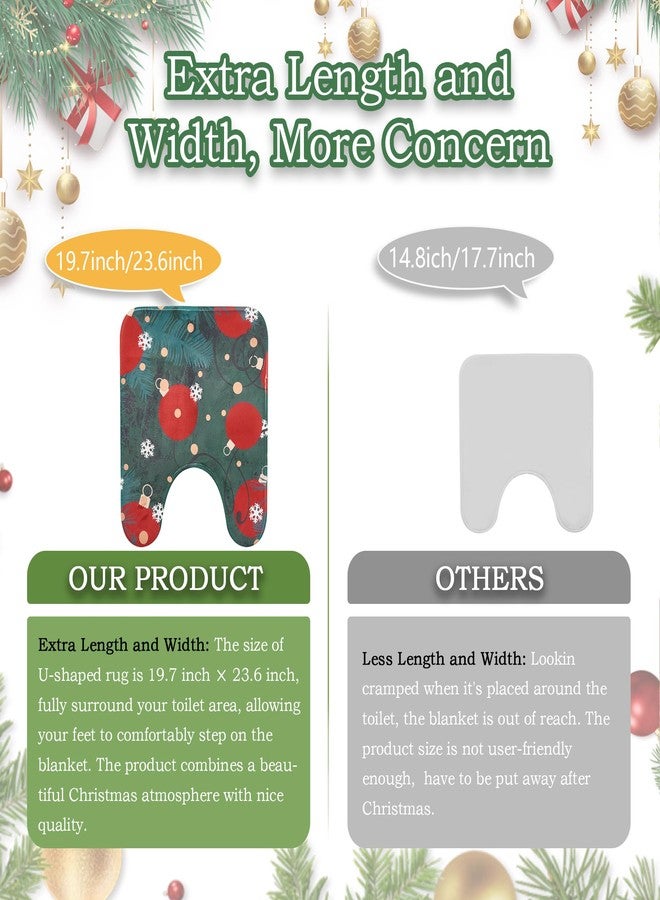 SRCVYLT 4pcs Shower Curtain Sets with Rugs, Toilet Lid Cover and Bath Mat, Bathroom Shower Curtains Set Green Red Winter Bathroom Decor Set - Image 3