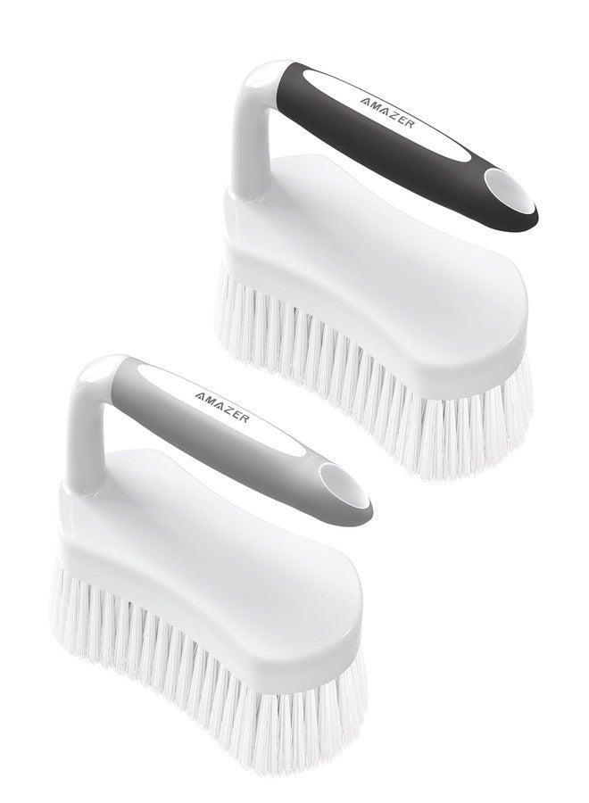 Amazer Scrub Brush for Cleaning Comfort Grip Bathtub Scrubber Stiff Bristles with Handle Heavy Duty Shower Cleaner Brush for Tub Carpet Floor Sink Outdoor - Pack of 2 (Black+Grey) - Image 1