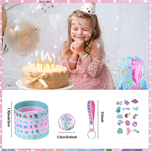 Sherr 140 Pcs Mermaid Party Favors Gift Bags for Girls Birthday Decorate Supplies Include Drawstring Bags Silicone Bracelets Keychains Pens Stickers Notebooks Piñata Stuffers (Mermaid) - Image 4
